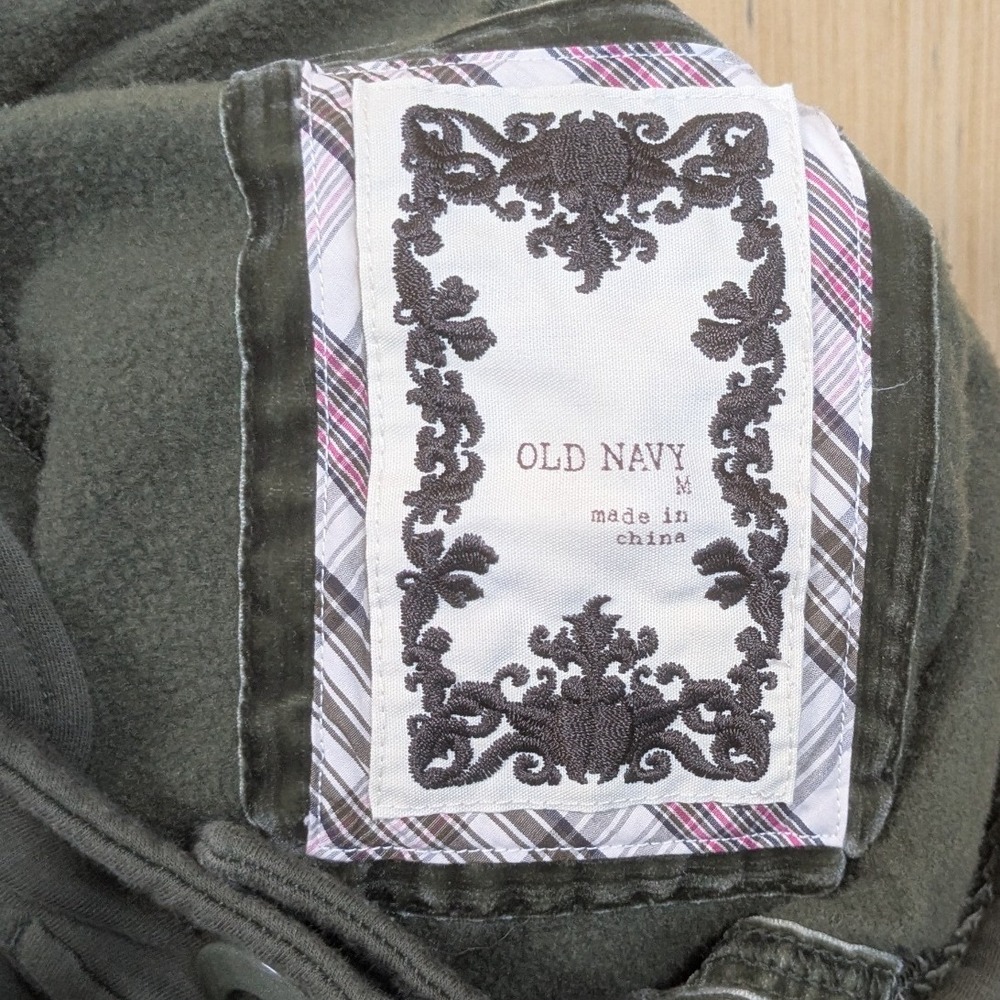 Old Navy Hooded Jacket Womens Medium Green Pleated Y2K Grunge Fairy Earthy‎ - Picture 2 of 7